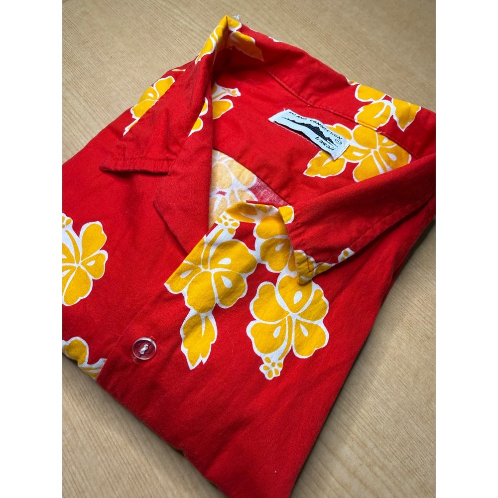 Island Connection Hawaii Mens Red Yellow Hibiscus Floral Aloha Camp Shirt XL